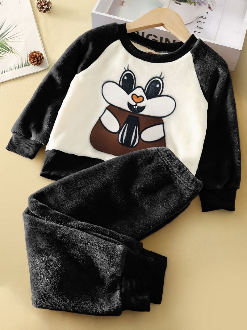 Fleece Pyjamassett For Jenter Bunny Rabbit Mønster Langermet Topp + Matchende Bukser Lounge Wear Hjemmeklær Barneklær Høst Vinter Antrekk