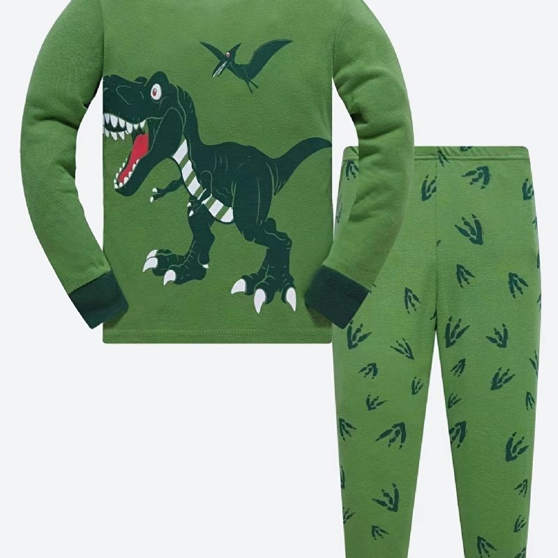 Gutter 2 Stk Pyjamas Tegneserie Dinosaur Jurassic Park Langermet Bomullsdrakt