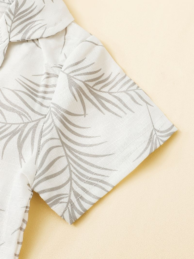 Gutter Plant Print Kortermet Skjorte Med Lommer + Shorts Sett Pyjamas Barneklær