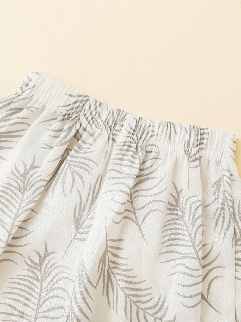 Gutter Plant Print Kortermet Skjorte Med Lommer + Shorts Sett Pyjamas Barneklær