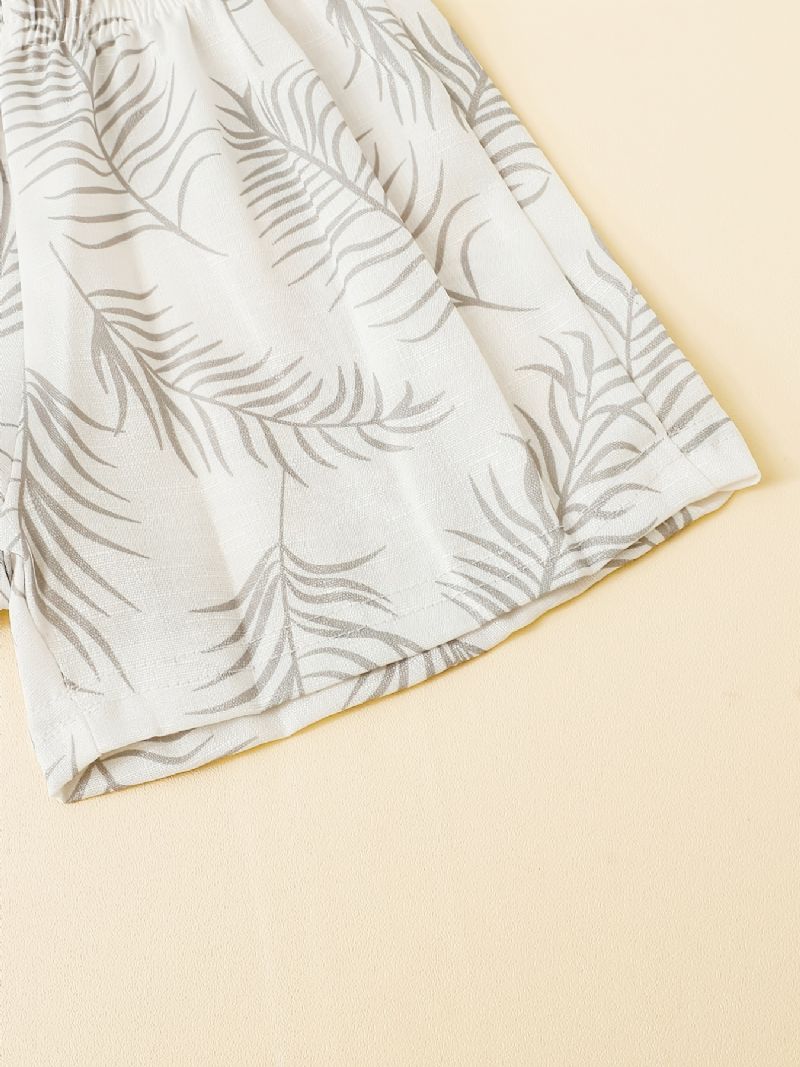 Gutter Plant Print Kortermet Skjorte Med Lommer + Shorts Sett Pyjamas Barneklær