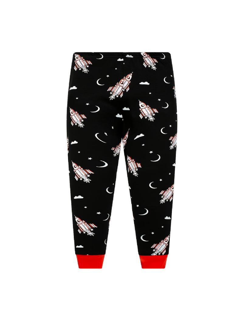 Gutter Pyjamas Rocket Print Glow-in-the-mørket Rundhals Langermet Topp Og Buksesett