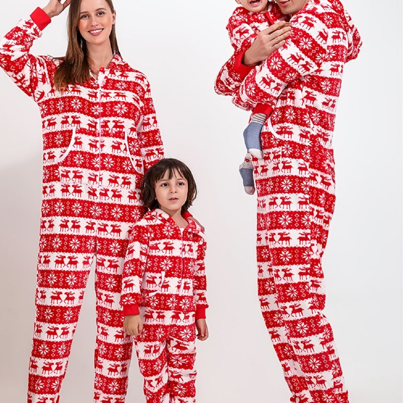 Høst Vinter Nye Jenter Gutter Flanell Hjort Printed Christmas One-piece Pyjamas