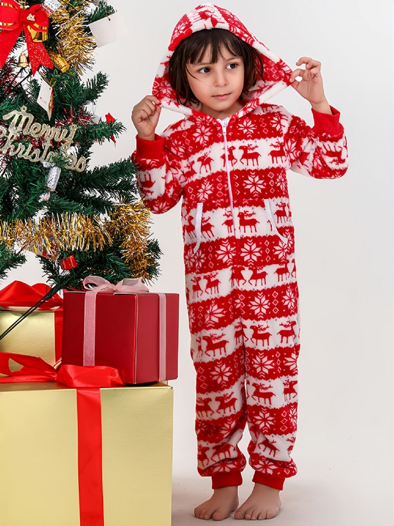 Høst Vinter Nye Jenter Gutter Flanell Hjort Printed Christmas One-piece Pyjamas