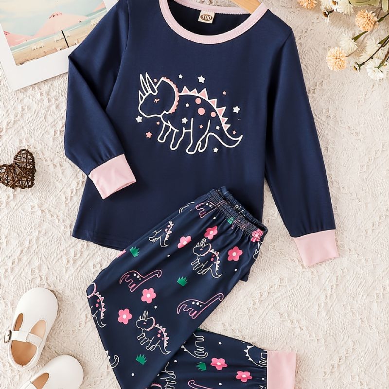 Jent Dinosaur Print Langermet Topp Og Bukser Loungewear Set