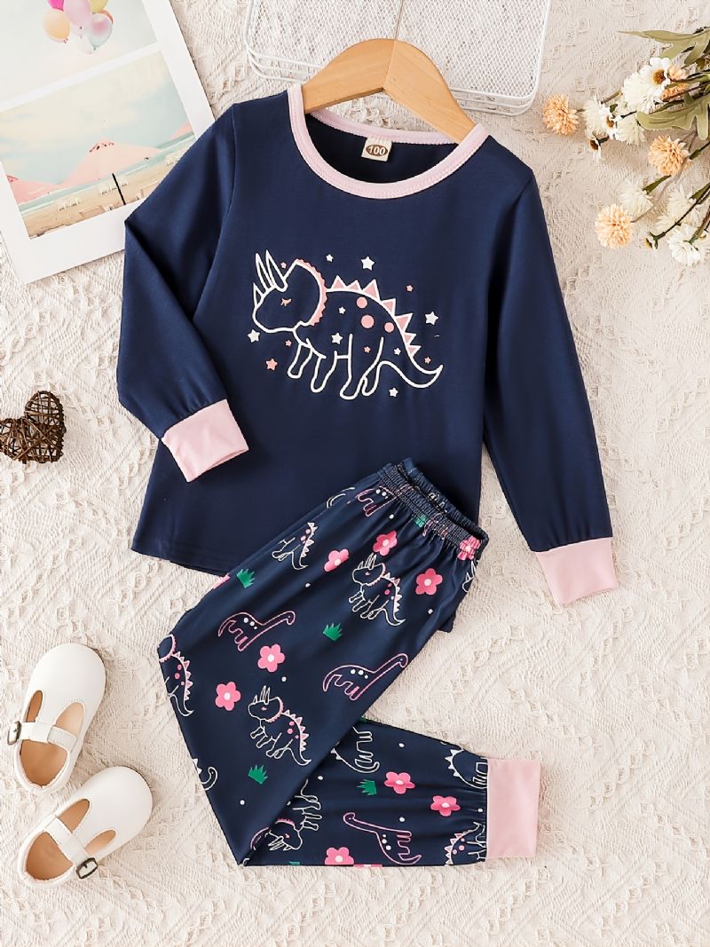 Jent Dinosaur Print Langermet Topp Og Bukser Loungewear Set