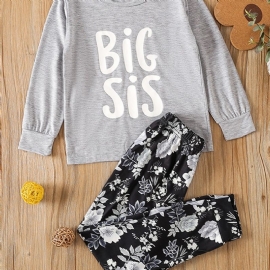 Jenter Big Sis Letter Print Casual Pysjamassett