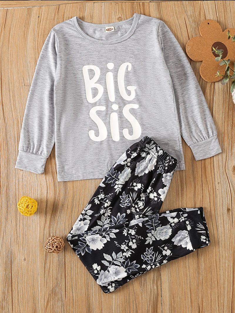 Jenter Big Sis Letter Print Casual Pysjamassett