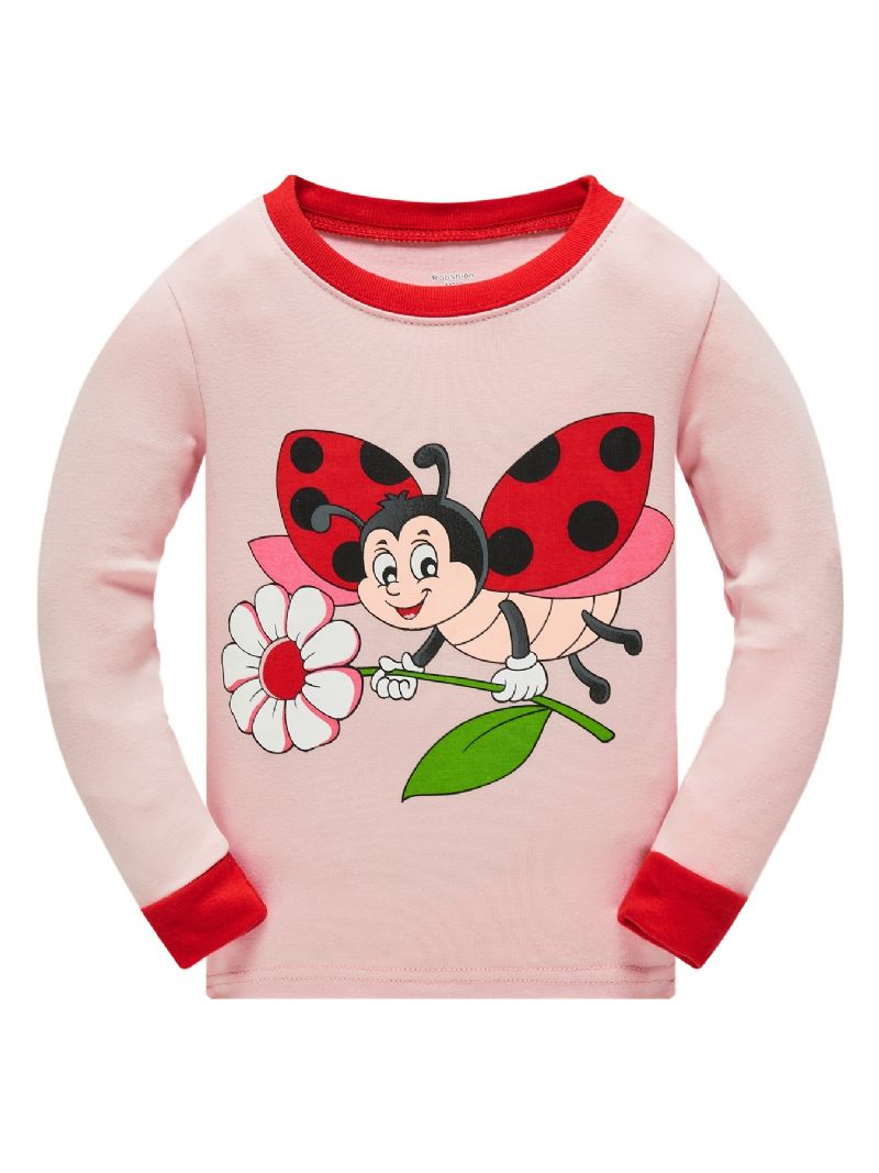 Jenter Casual Bee & Ladybug Print Pyjamassett Med Topper Og Bukser Barneklær Til Hjemmet