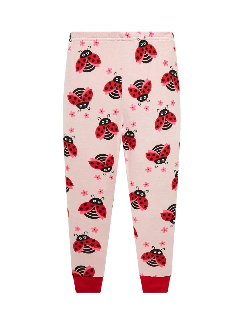 Jenter Casual Bee & Ladybug Print Pyjamassett Med Topper Og Bukser Barneklær Til Hjemmet