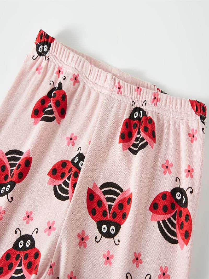 Jenter Casual Bee & Ladybug Print Pyjamassett Med Topper Og Bukser Barneklær Til Hjemmet