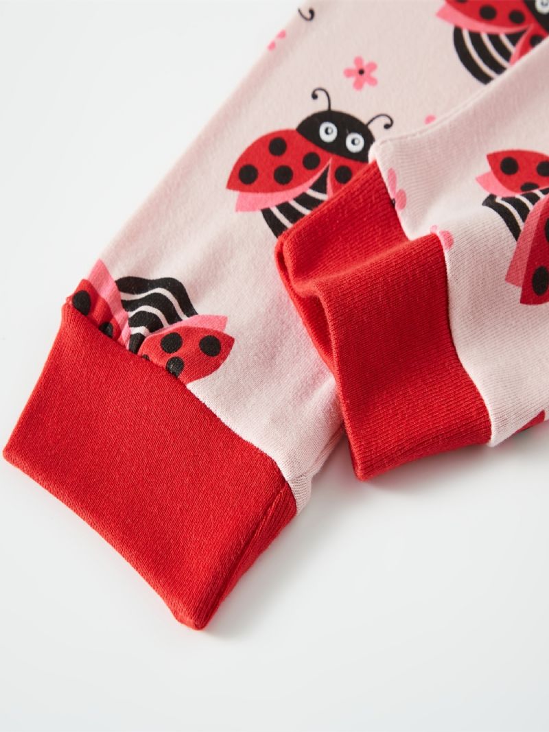 Jenter Casual Bee & Ladybug Print Pyjamassett Med Topper Og Bukser Barneklær Til Hjemmet