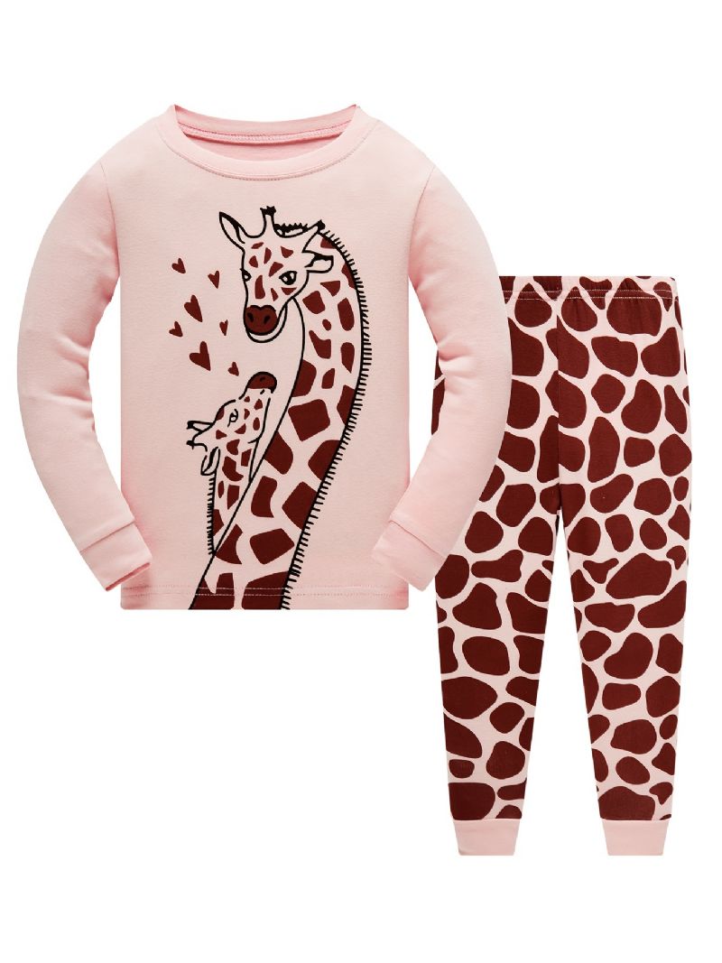 Jenter Casual Giraffe Print Pyjamassett Med Topper Og Bukser Barneklær Til Hjemmet