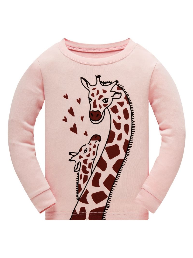 Jenter Casual Giraffe Print Pyjamassett Med Topper Og Bukser Barneklær Til Hjemmet