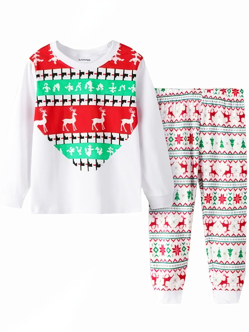 Jenter Christmas Elk Printed Cotton Pyjamas Set