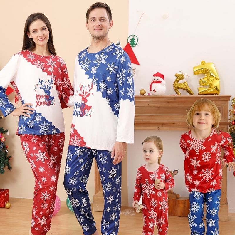 Jenter Christmas Snowflake Print Rundhals Langermet Topp & Buksesett Pyjamas