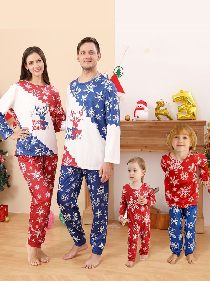 Jenter Christmas Snowflake Print Rundhals Langermet Topp & Buksesett Pyjamas