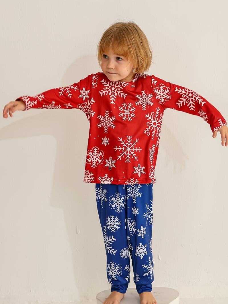 Jenter Christmas Snowflake Print Rundhals Langermet Topp & Buksesett Pyjamas