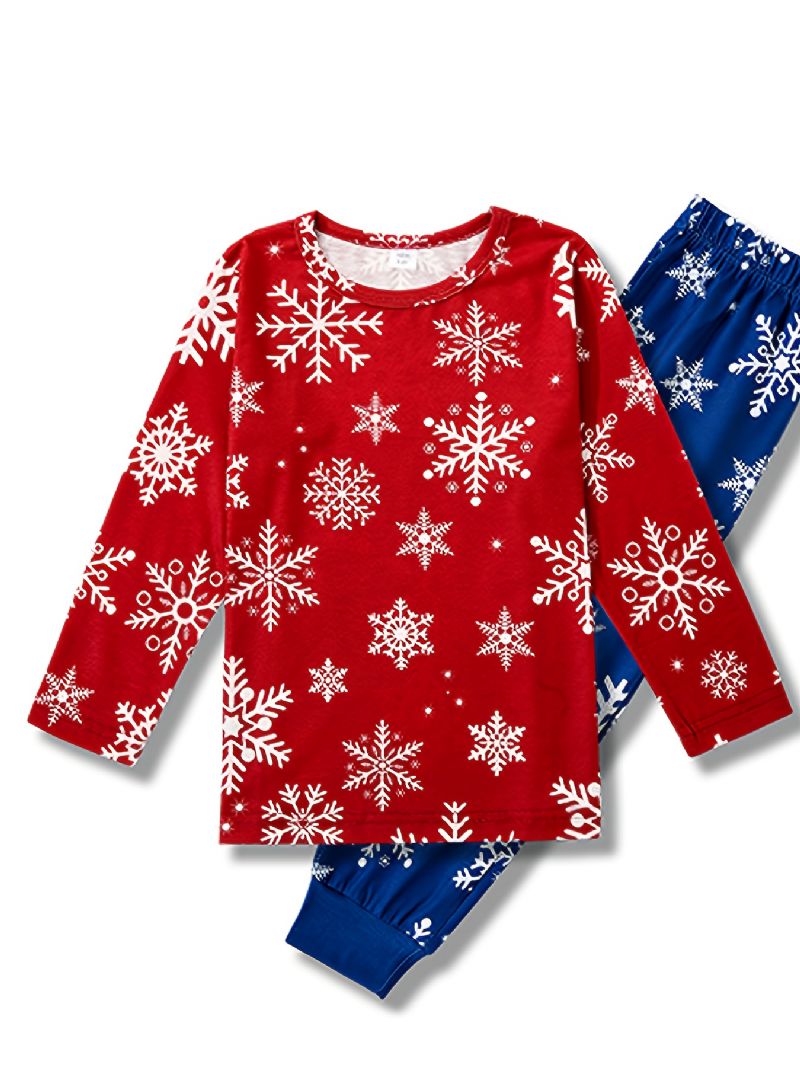 Jenter Christmas Snowflake Print Rundhals Langermet Topp & Buksesett Pyjamas