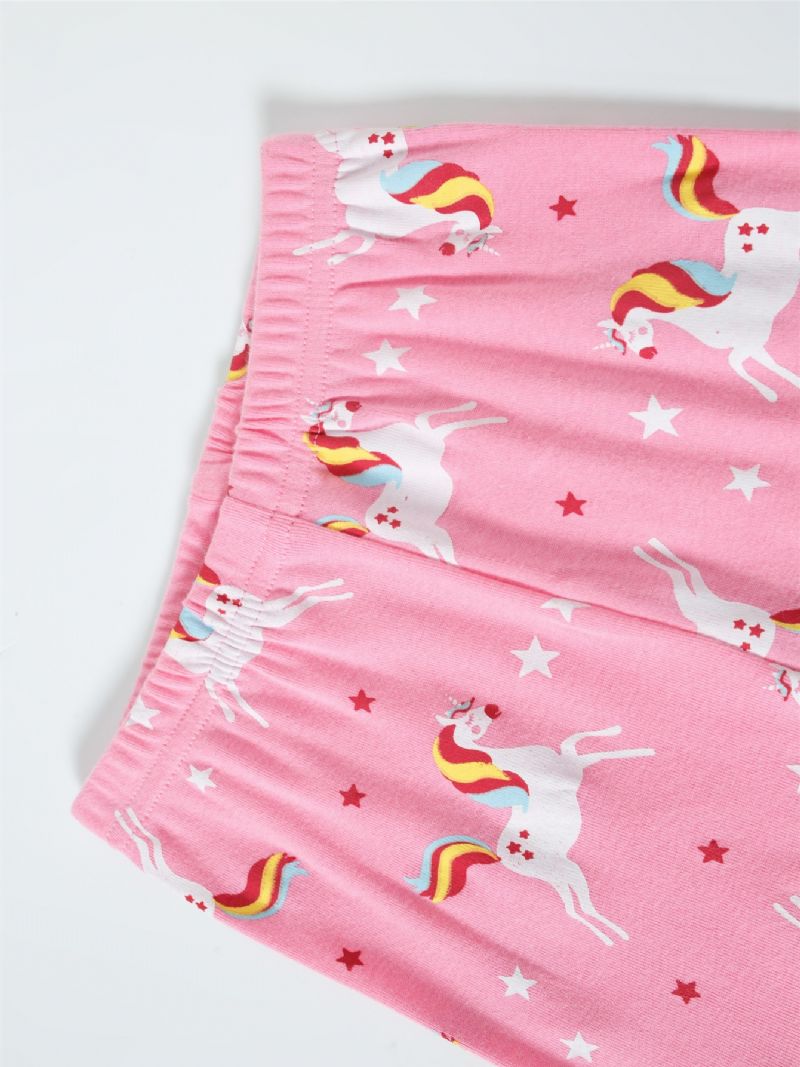 Jenter Color Unicorn Cartoon Animal Langermet Pysjamassett