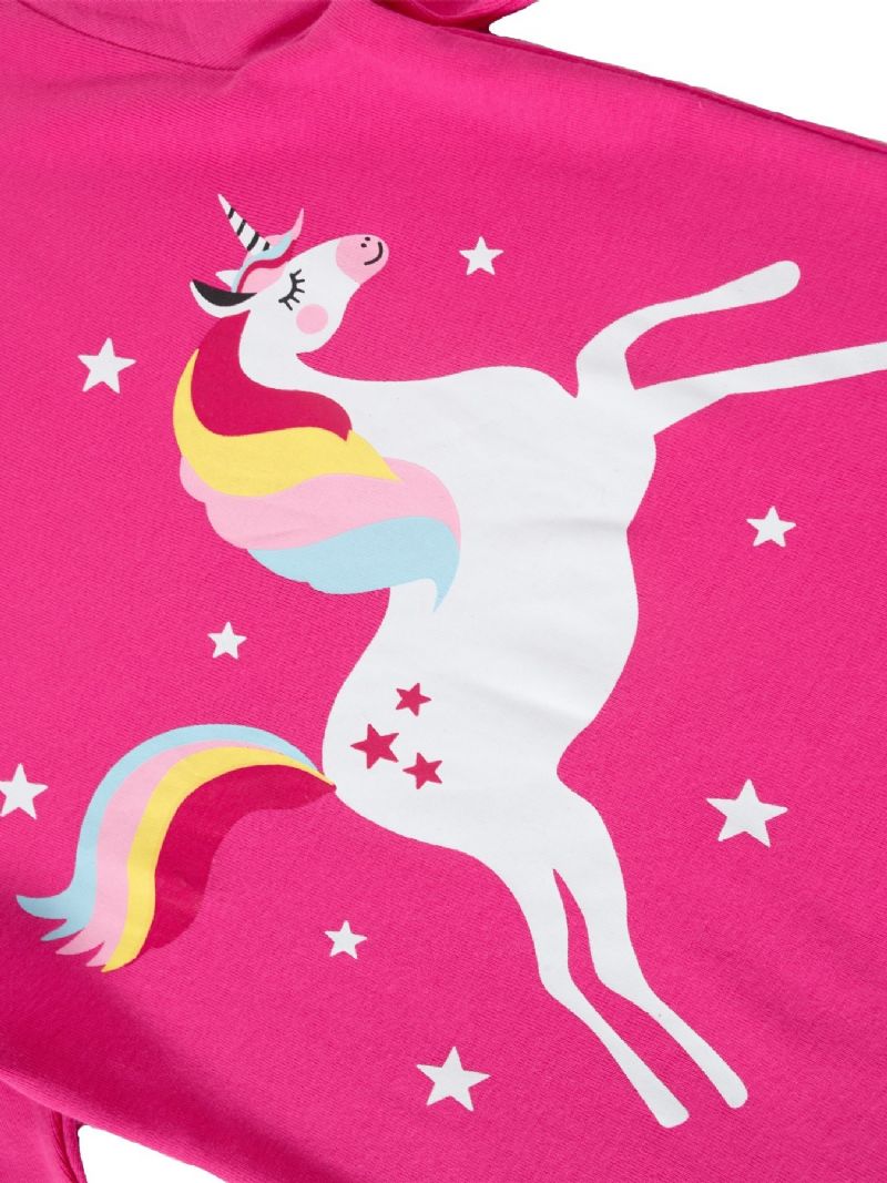 Jenter Color Unicorn Cartoon Animal Langermet Pysjamassett