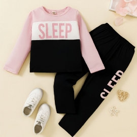 Jenter Crewneck Sleep Colorblock Langermet Pyjamassett