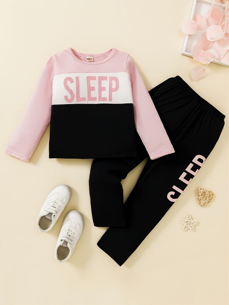 Jenter Crewneck Sleep Colorblock Langermet Pyjamassett