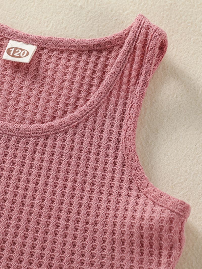 Jenter Elegant Ensfarget Strikk Tank Top & Bukser & Nattkjole Med Belte 3 Stk Sett Høst Vinter