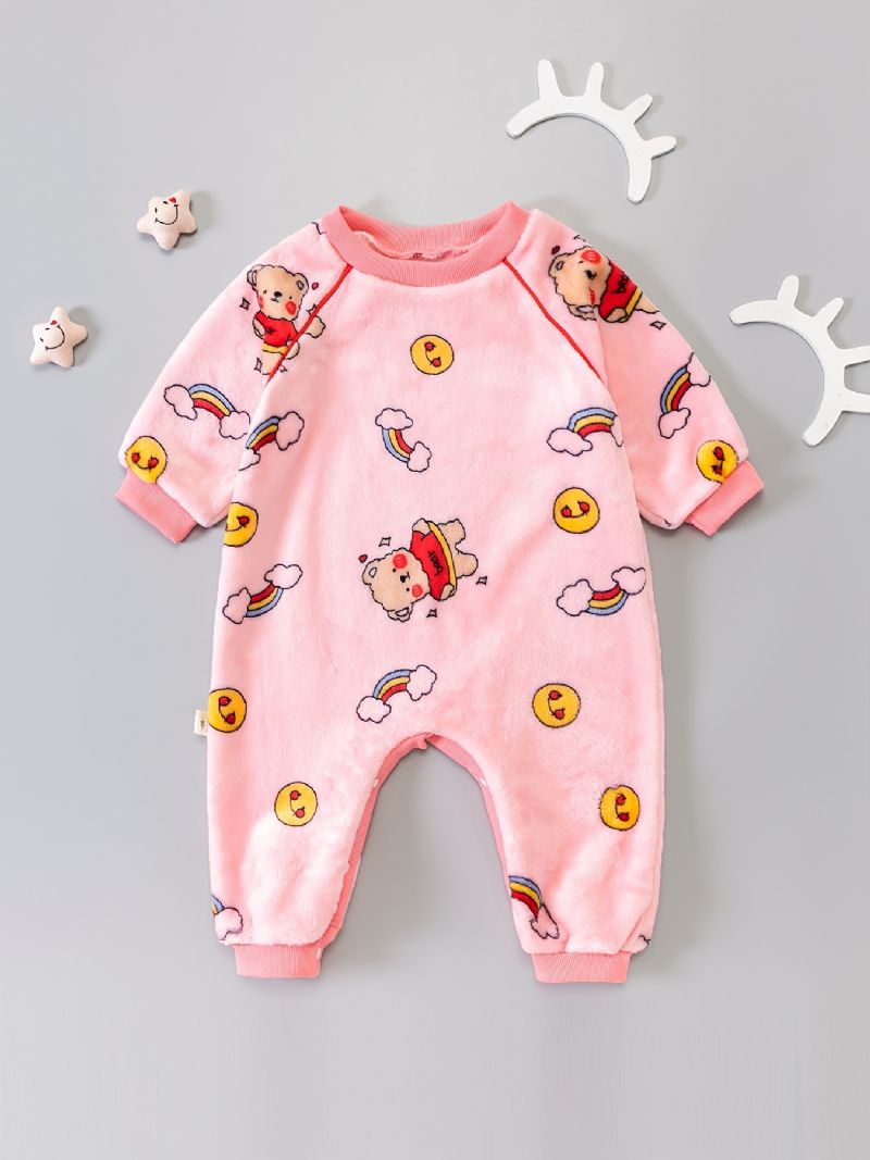 Jenter Flanell Bear Cartoon Romper Jumpsuit Søte Babyklær