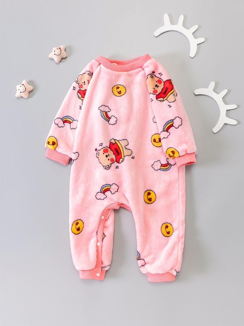 Jenter Flanell Bear Cartoon Romper Jumpsuit Søte Babyklær