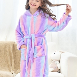 Jenter Hette Fleece Badekåpe Rosa Lilla Stripe Flanell Barneklær Nattøy