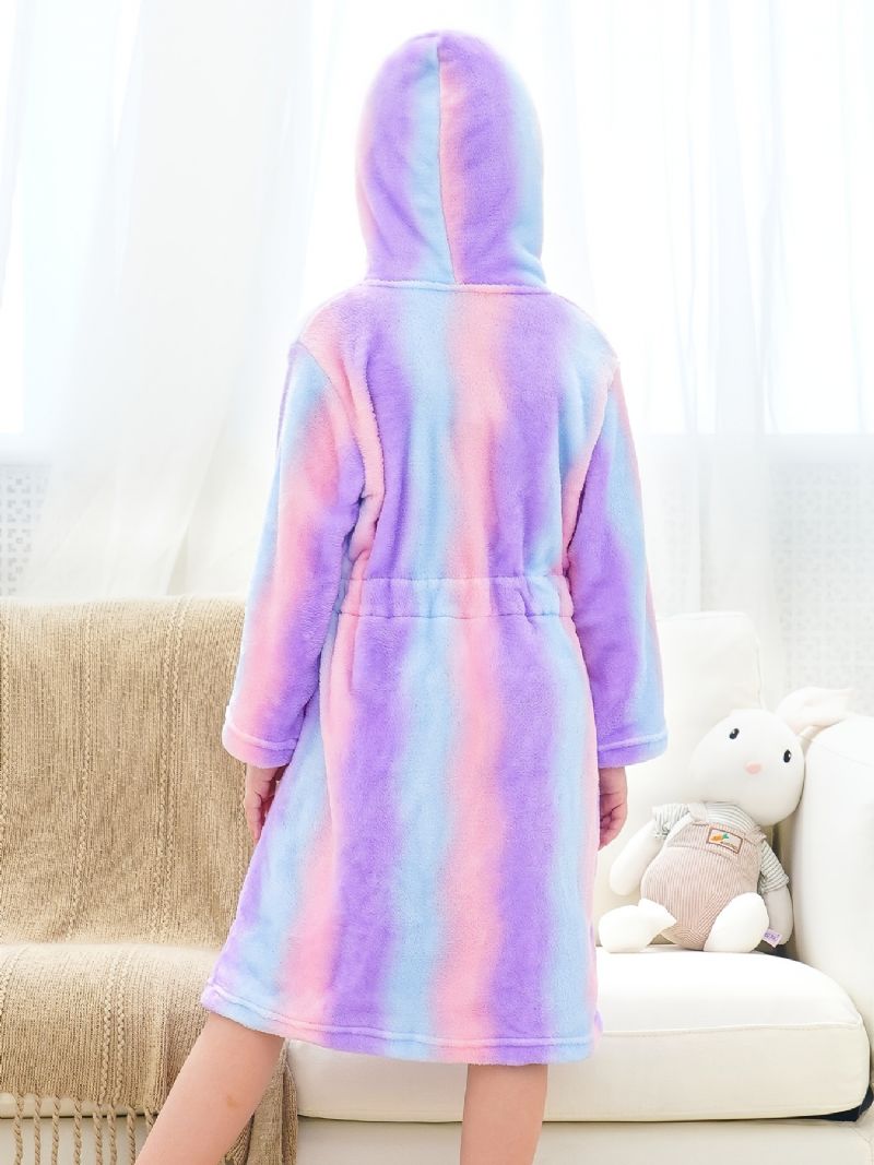 Jenter Hette Fleece Badekåpe Rosa Lilla Stripe Flanell Barneklær Nattøy