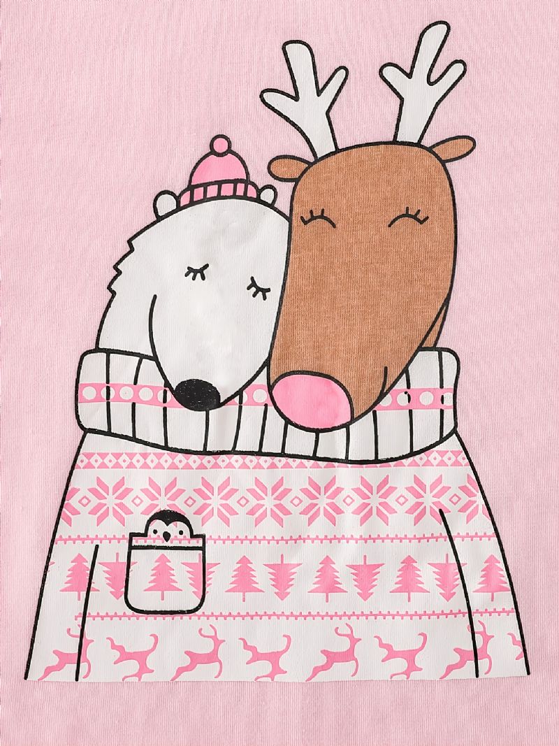 Jenter Jul Søt Elg & Bear Print Langermet Pyjamas Sett