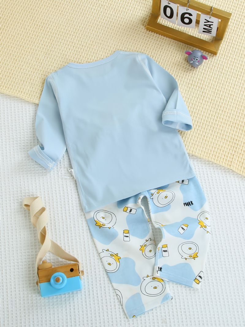 Jenter Lounge Wear Homewear Langermet Topp Og Matchende Bukser Pyjamassett Med Tegneserietrykk Babybarneklær