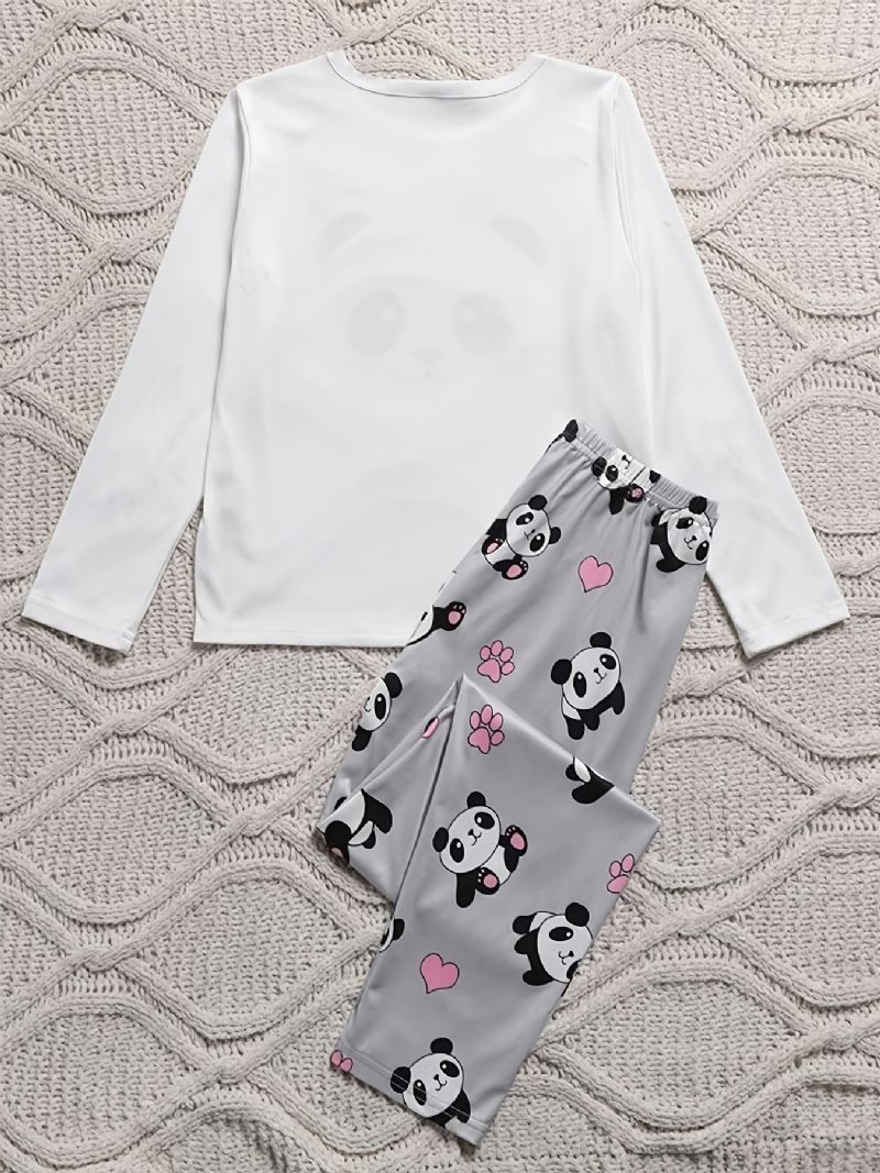 Jenter Panda Print Langermet Topp + Bukser Pyjamas Set Barneklær