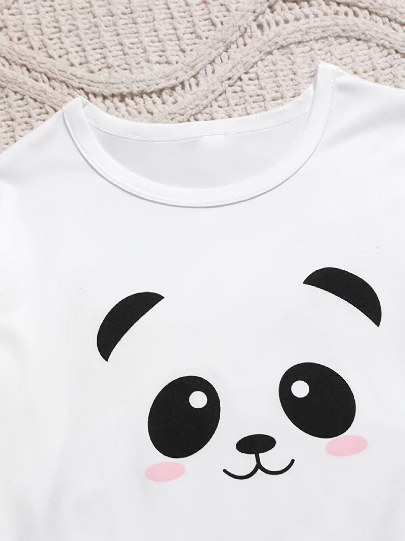 Jenter Panda Print Langermet Topp + Bukser Pyjamas Set Barneklær