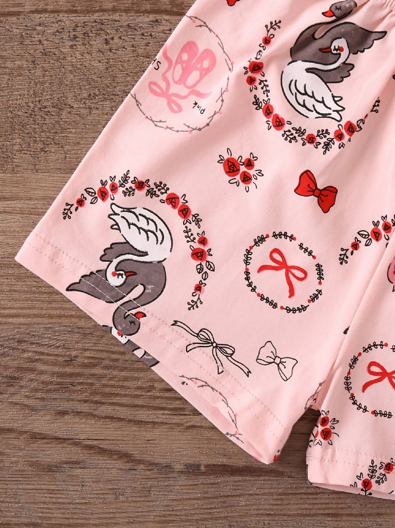 Jenter Portrett Print Kortermet Topp + Tegneserie Shorts Pyjamas Set Barneklær