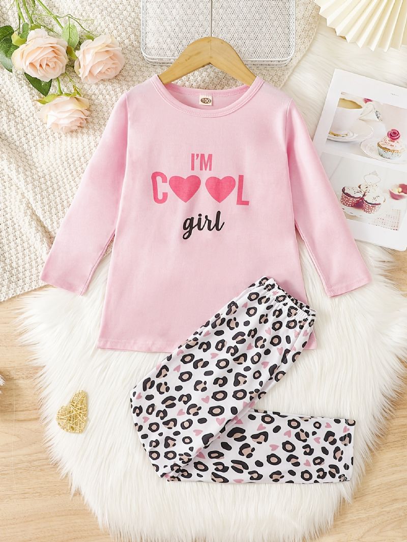 Jenter Print Pyjamas Set Crew Neck Toppbuksesett