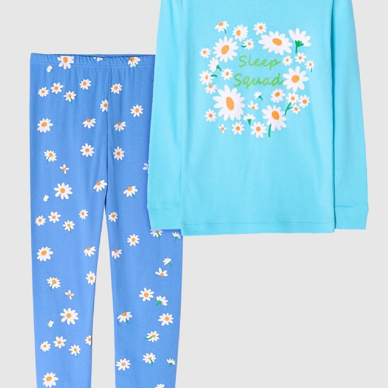 Jenter Pyjamas Daisy Print Rundhals Langermet Topp & Buksesett