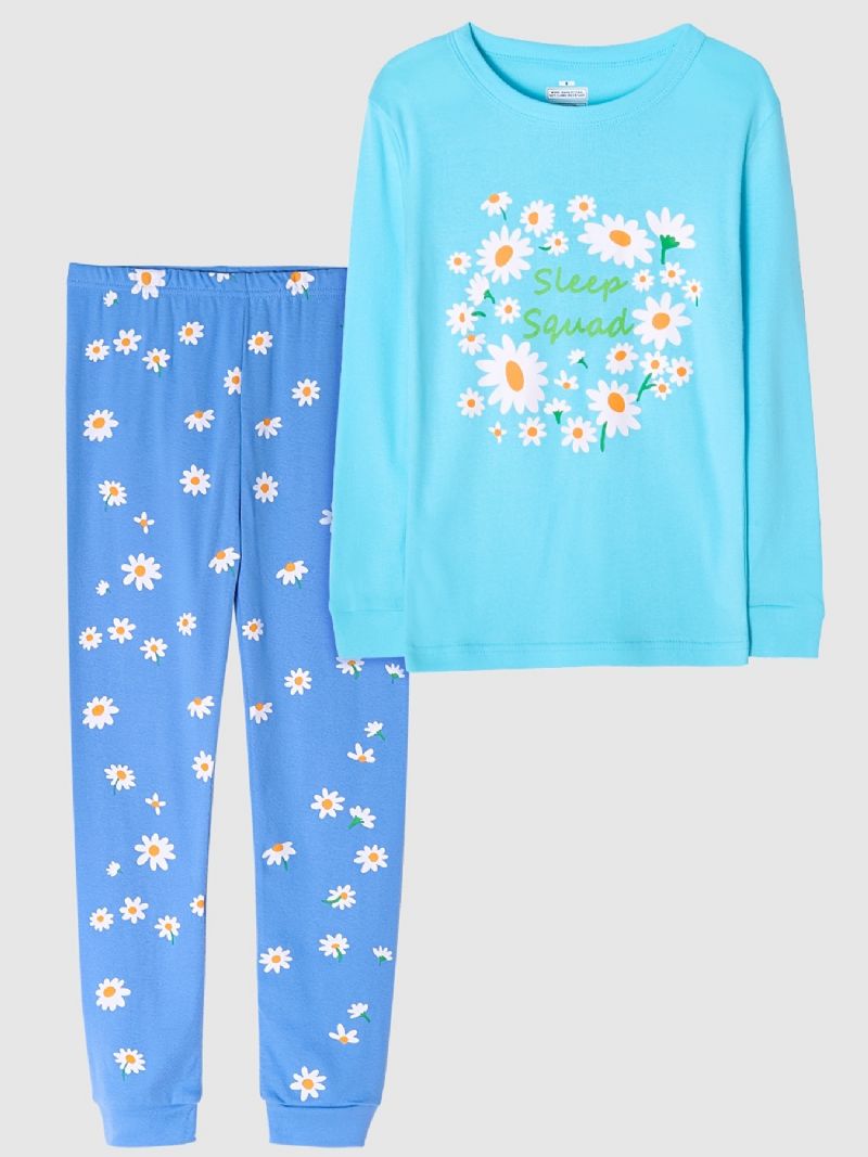 Jenter Pyjamas Daisy Print Rundhals Langermet Topp & Buksesett