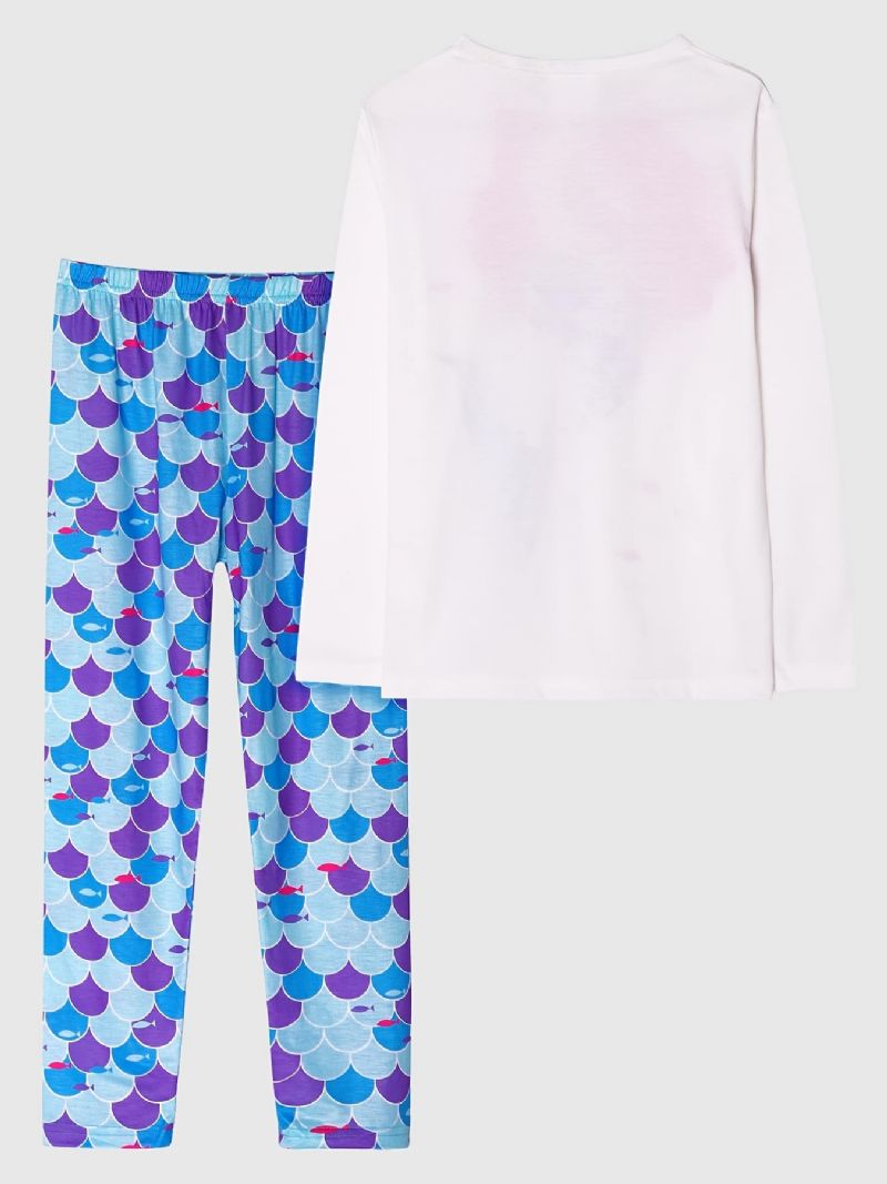 Jenter Pyjamas Mermaid Print Rundhals Langermet Topp & Buksesett