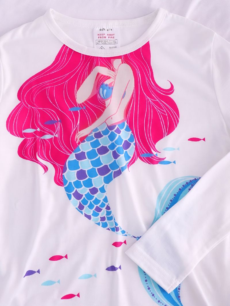 Jenter Pyjamas Mermaid Print Rundhals Langermet Topp & Buksesett