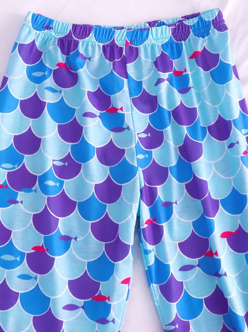 Jenter Pyjamas Mermaid Print Rundhals Langermet Topp & Buksesett