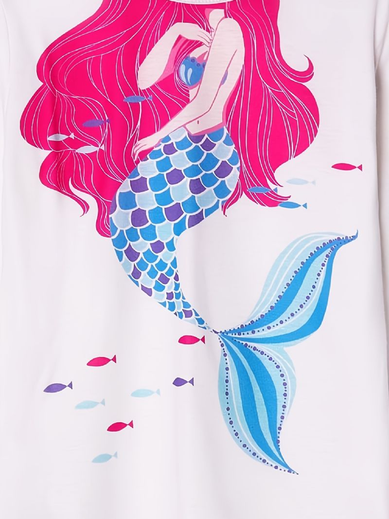 Jenter Pyjamas Mermaid Print Rundhals Langermet Topp & Buksesett