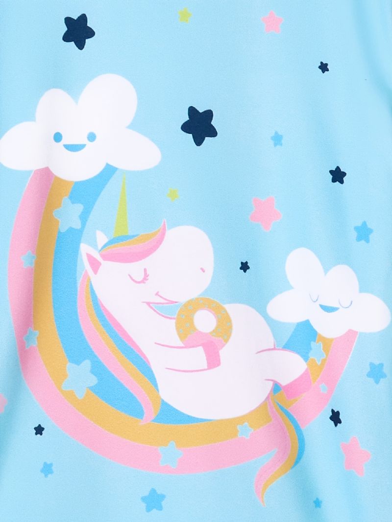 Jenter Pyjamas Unicorn Moon Print Rundhals Langermet Topp & Buksesett