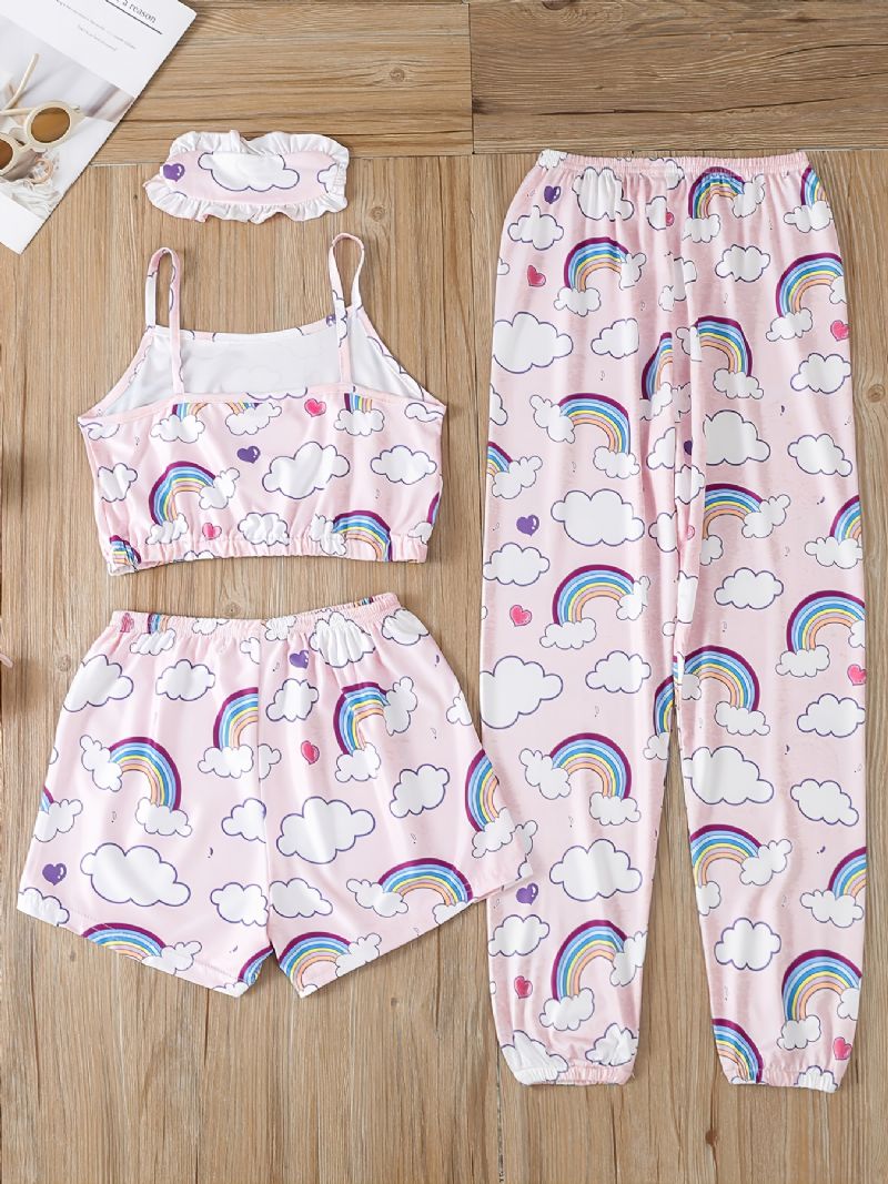 Jenter Rainbow Cloud Printed Vest & Eye Mask & Natttøy Bukser Shorts Pyjamassett