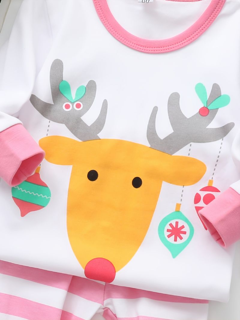 Jenter Søt Christmas Elg Print Langermet Crew Neck Toppbukser Pyjamassett