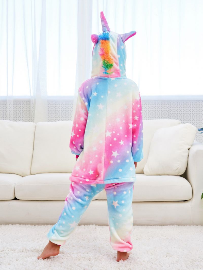 Jenter Søt Fleece Thermal Rainbow Unicorn Hettepyjamas For Hjemmefest