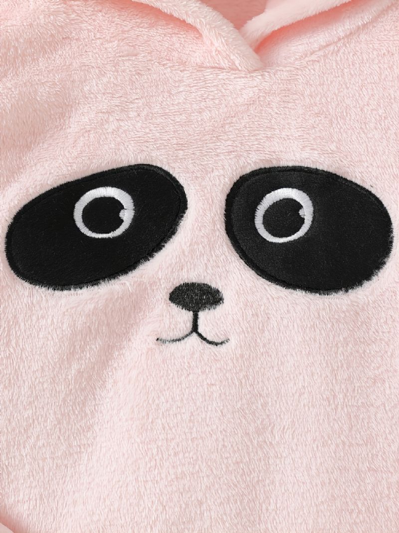 Jenter Søt Tegneserie Panda Mønster Flanell Hette Pyjamas Sett Rosa