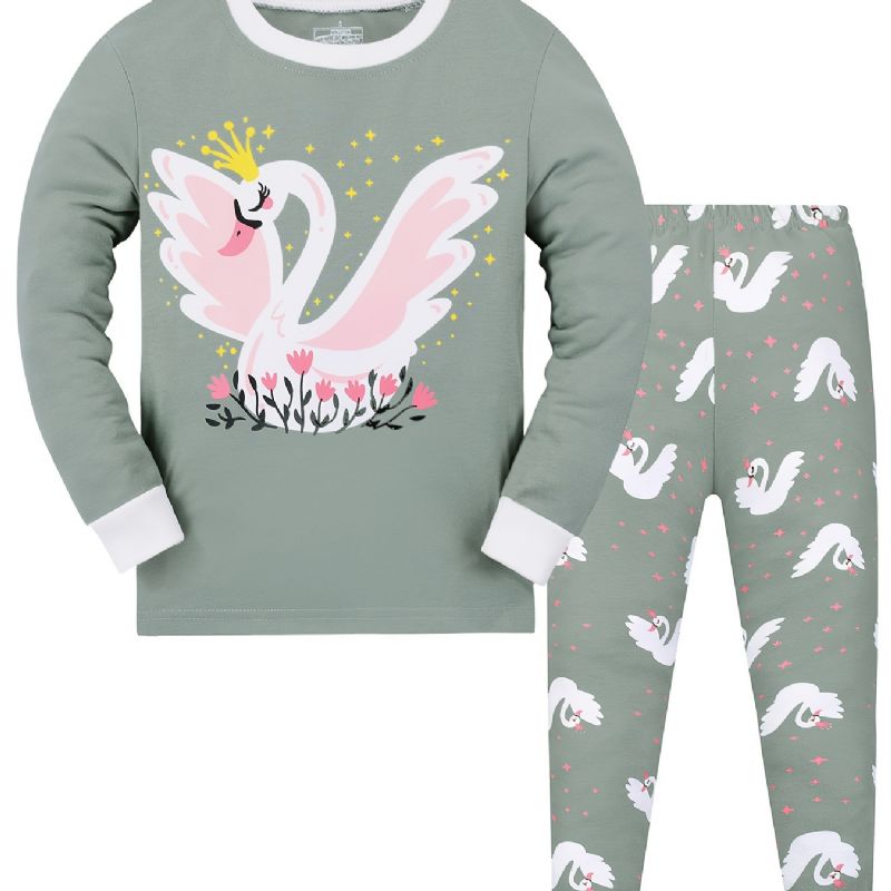 Jenter Swan Sweatshirt + Buksesett Barneklær Pyjamassett Lounge Wear Homewear